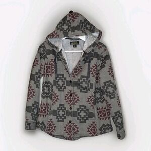 Noble‎ Outfitters Western Jacket Women's LG Gray Hooded Aztec Shirt Fleece Lined
